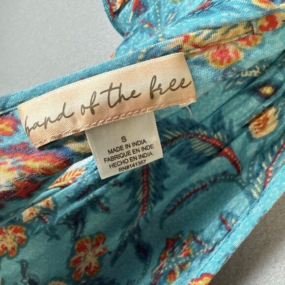 Land Of The Free Maxi Dress Size S Teal & Orange Floral Print Boho Wrap Vacation - Picture 6 of 13